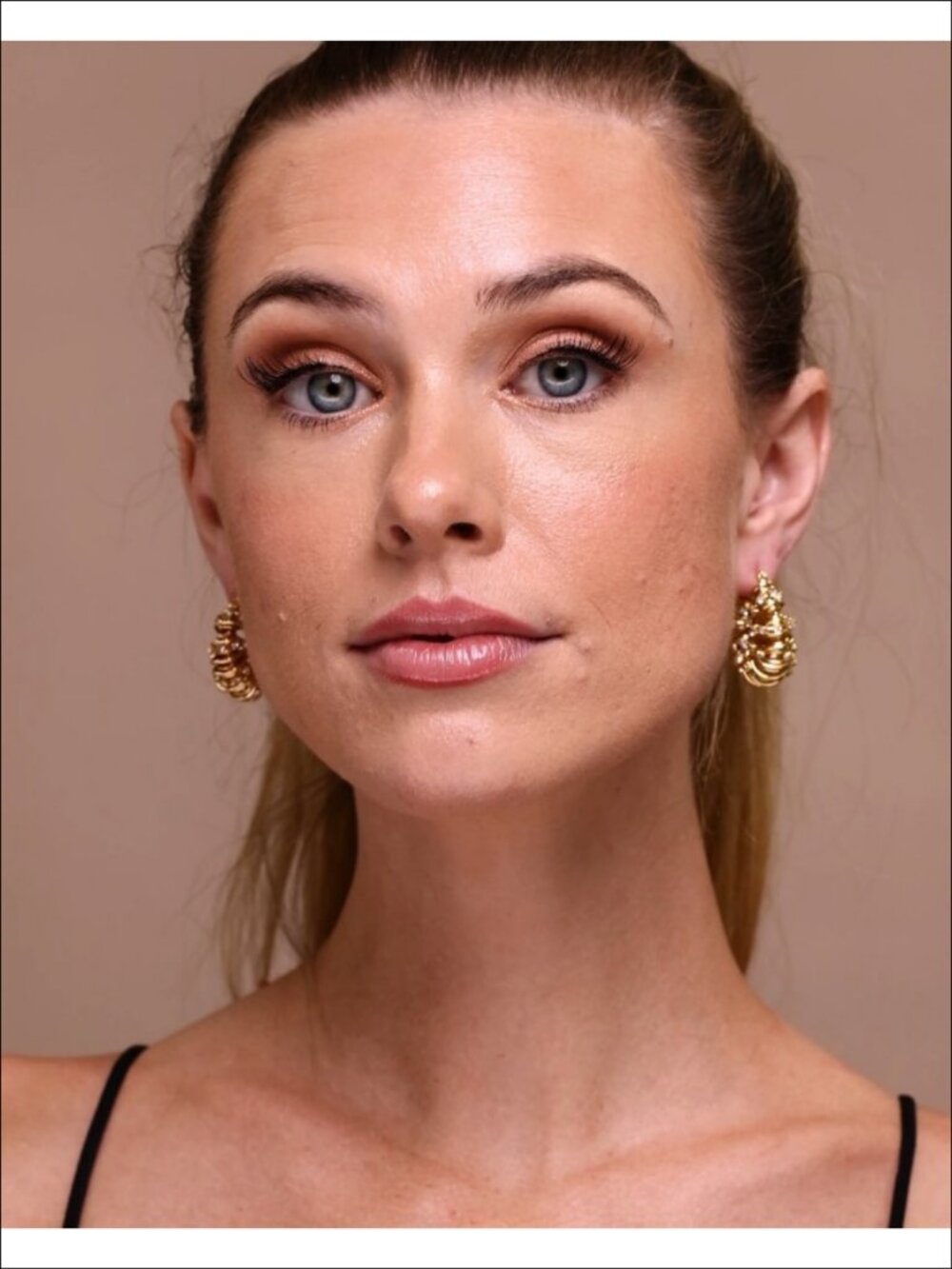 Gold Plated Chunky Hoop Earrings Cubic Zirconia Statement Jewelry - Picture 5 of 6